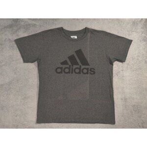 Adidas Shirt Adult Mens Large Dark Gray Black 3 Striped Logo Spell Out